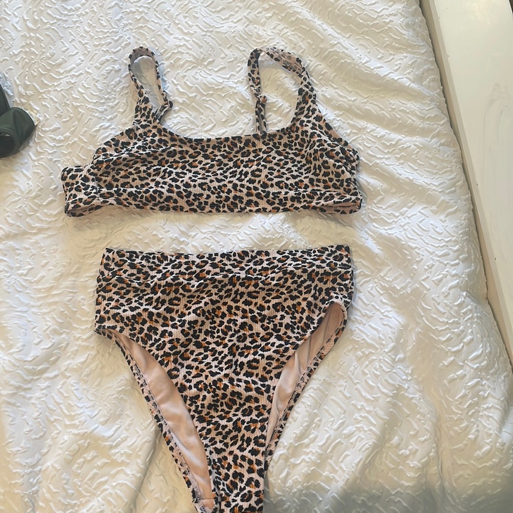Cheetah print two piece swim suit